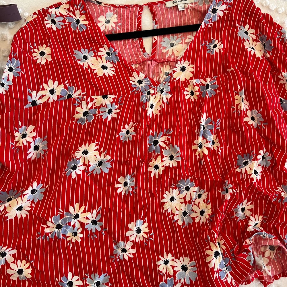 Madewell Floral Red Top Size S